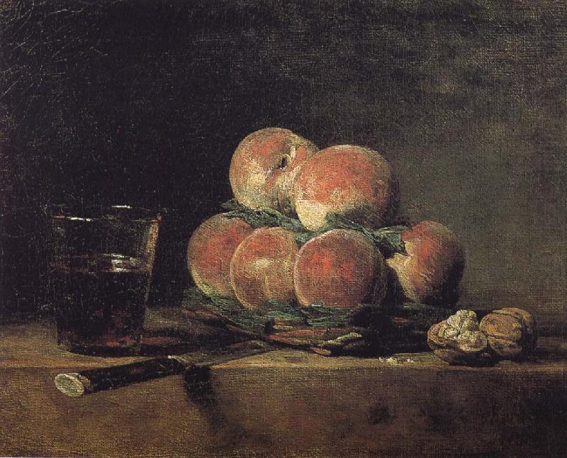 Jean Baptiste Simeon Chardin Baskets of peaches with wine walnut knife china oil painting image